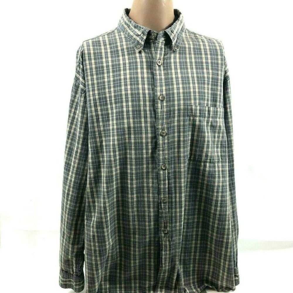 Repp Ltd Mens Plus Size Checked Plaid Shirt 2X Big Gray Tan Button Front Pocket